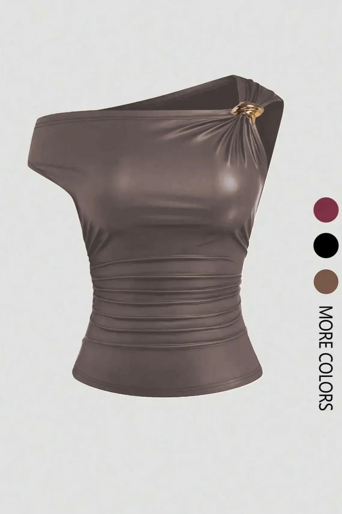 Brown Solid One-Shoulder Top