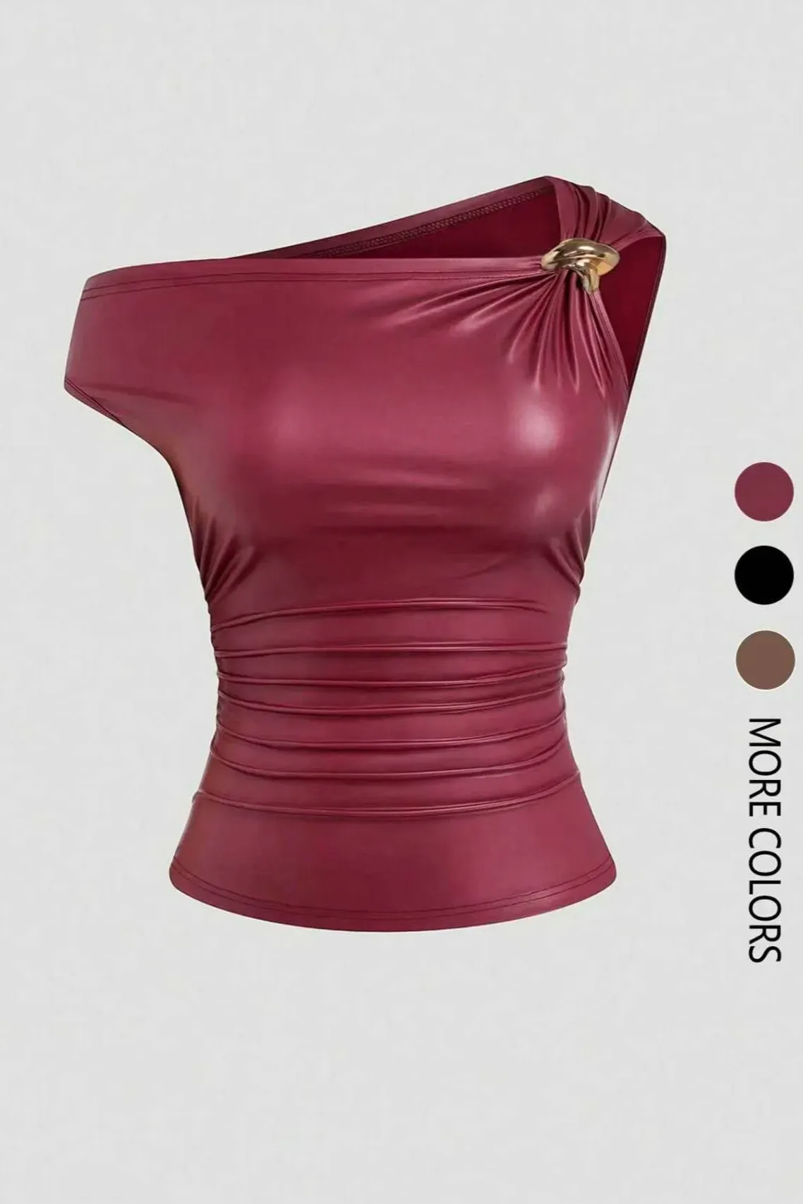 Maroon Solid One Shoulder Top