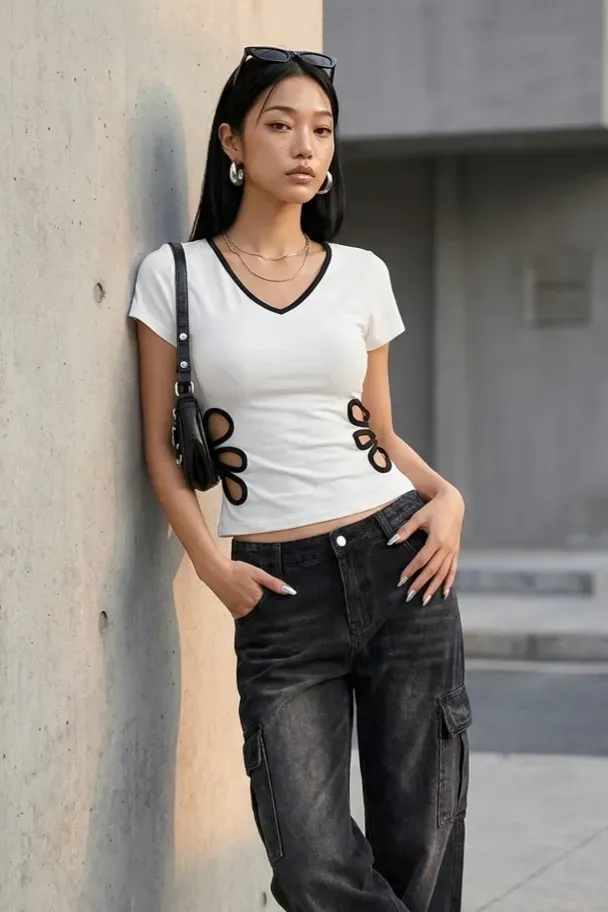 White V-Neck Cut Out Top