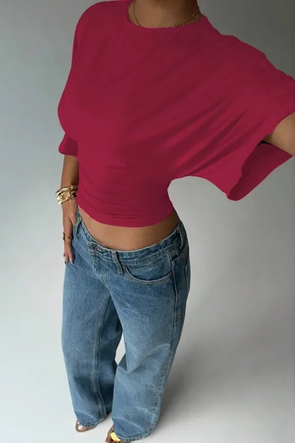 Wine Ruched Crop T-Shirt