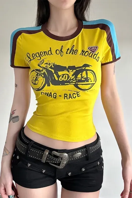 Yellow Graphic Crop T-Shirt - Image 1