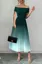 Dark Green Ombre Pleated Midi Dress