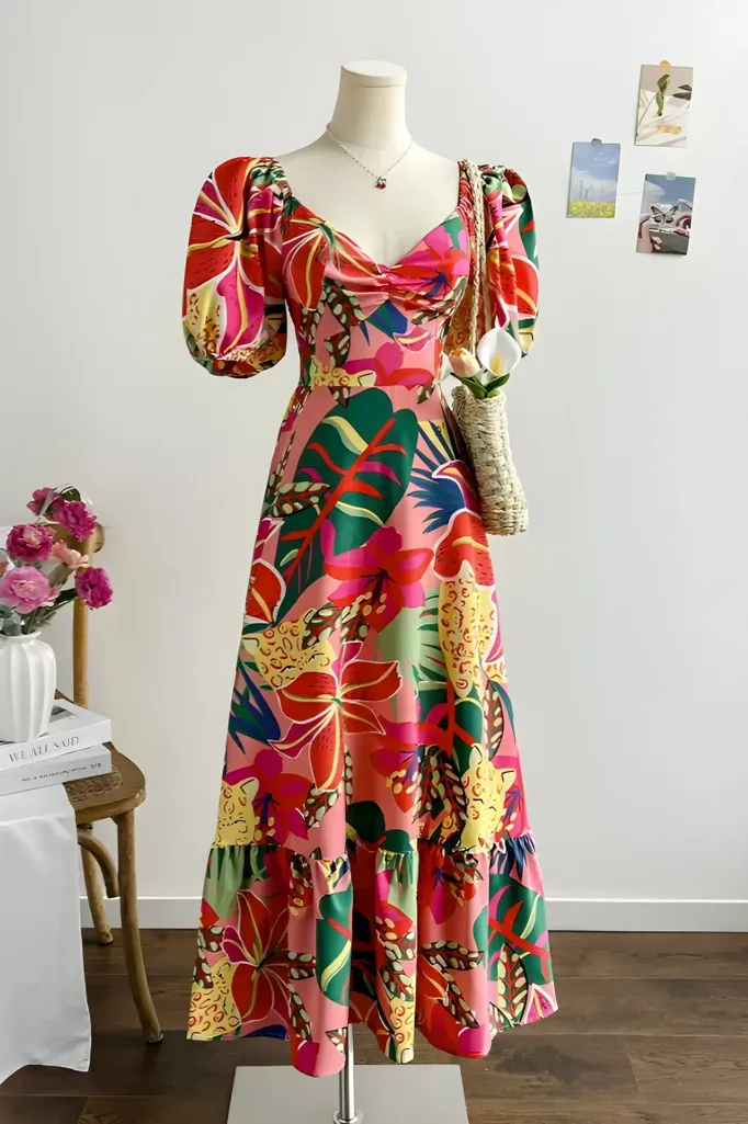 Pink Tropical Printed Maxi Dress - Image 1