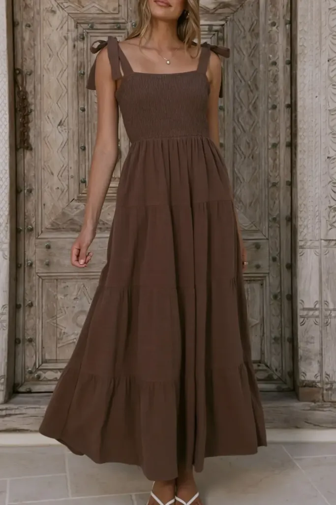 Brown Smocked Maxi Dress - Image 1