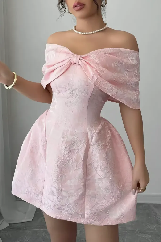 Light Pink Off Shoulder Mini Dress - Image 1
