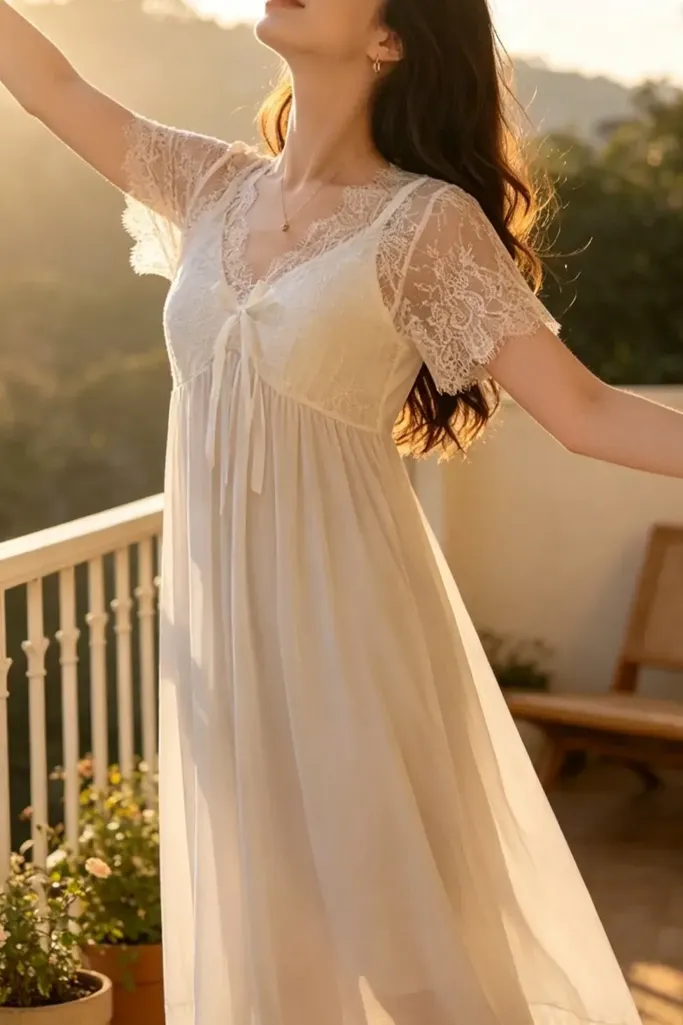 White Lace Overlay Maxi Dress - Image 1