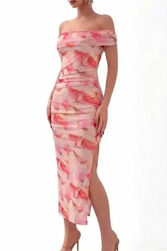 Light Pink Off-Shoulder Midi Dress - Image 1