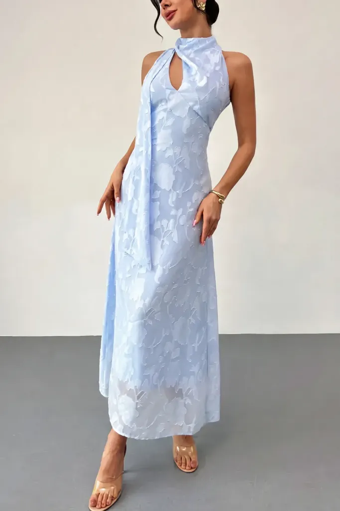Sky Blue Floral Lace Maxi Dress - Image 1