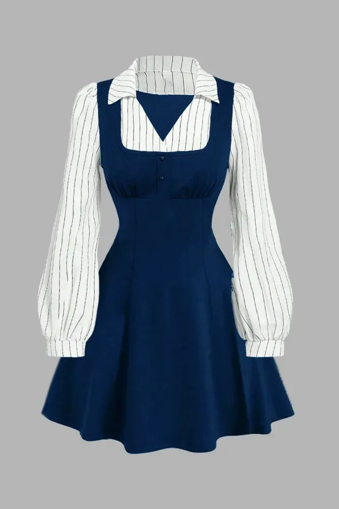 Navy Blue Striped Midi Dress - Image 1