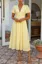 Light Yellow V-Neck Gingham Midi Dress