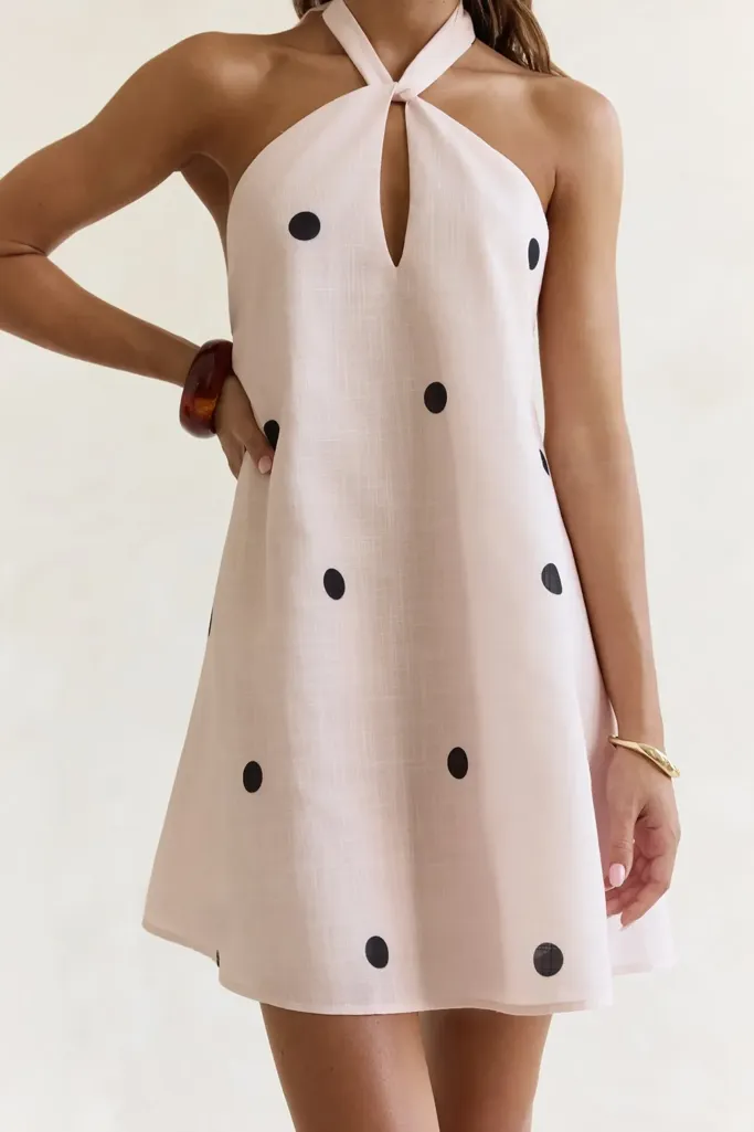 Light Pink Polka Dot Mini Dress - Image 1
