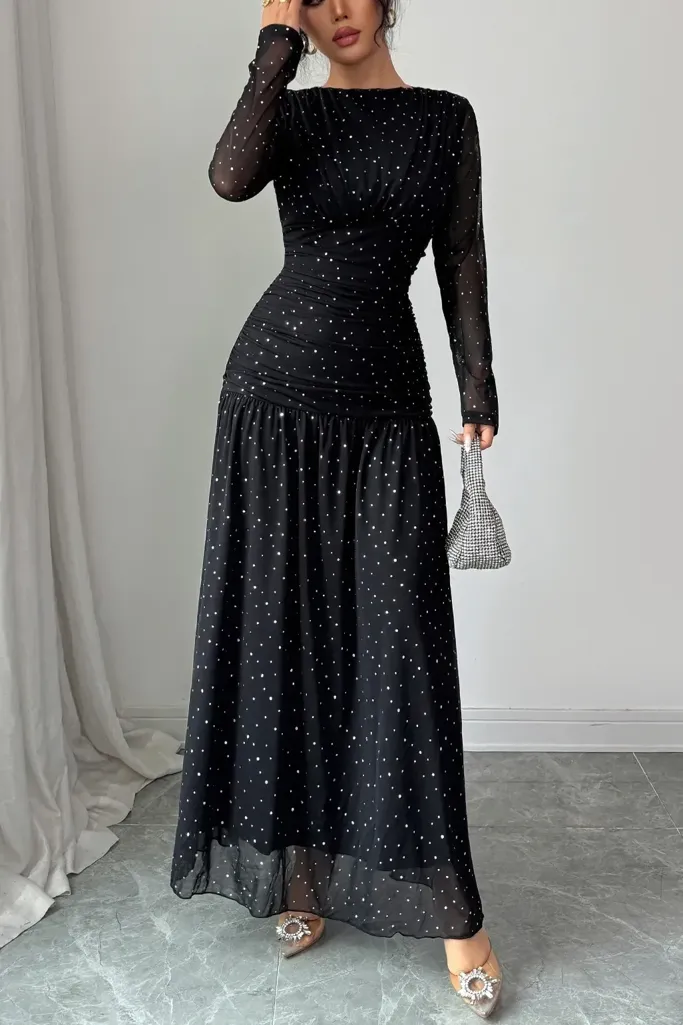 Black High Neck Glitter Maxi Dress - Image 1