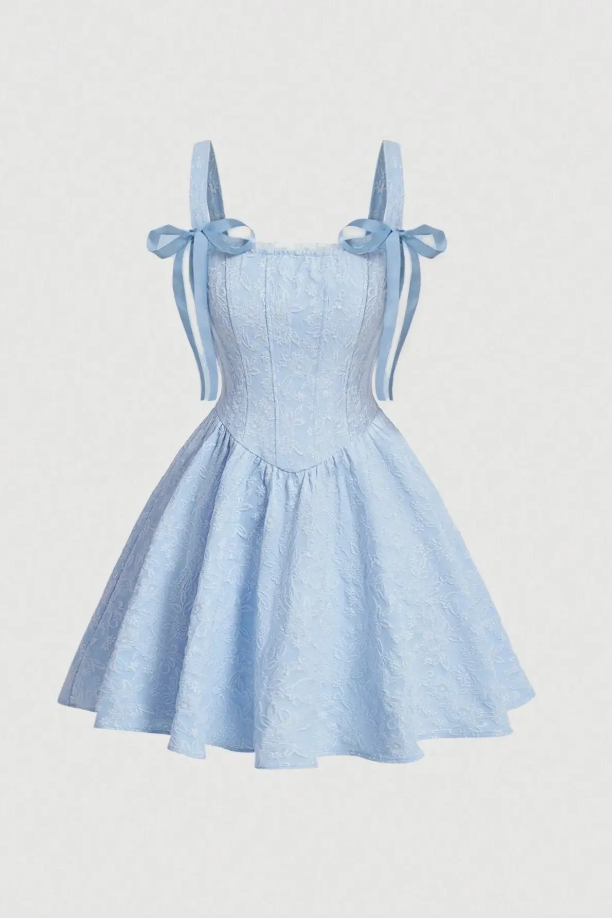 Light Blue Floral Square Neck Mini Dress