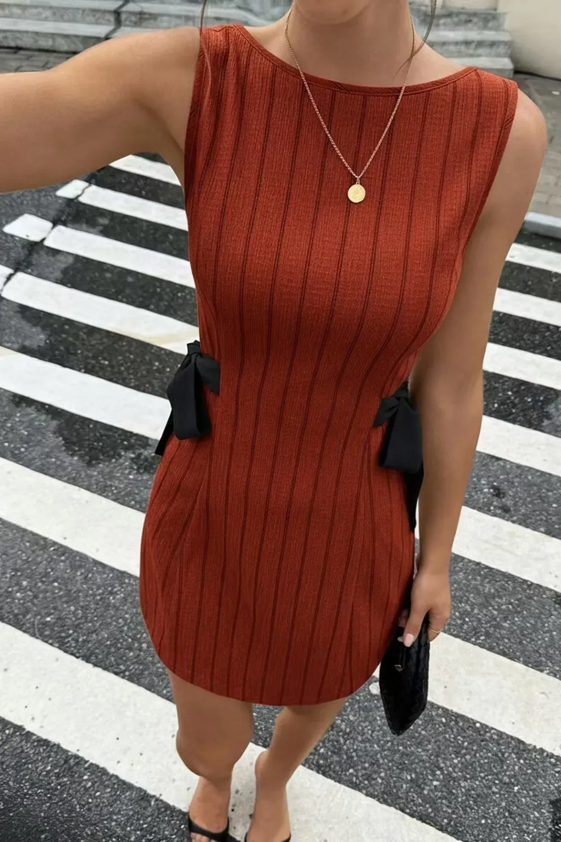 Maroon Striped A-Line Mini Dress