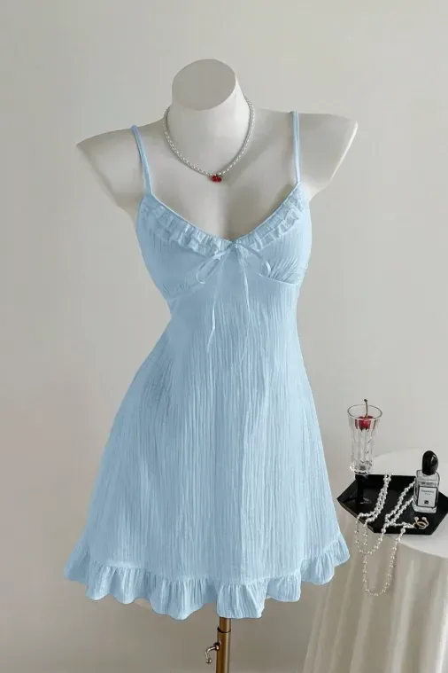Light Blue Ruffled Sweetheart Mini Dress