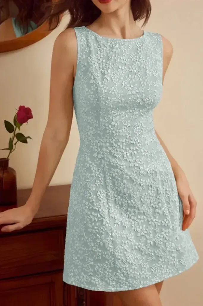 Mint Green Floral A-Line Mini Dress - Image 1