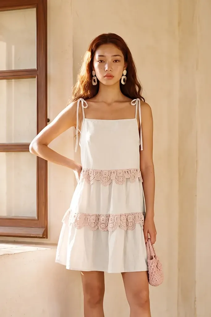 Light Pink Solid Tiered Mini Dress - Image 1