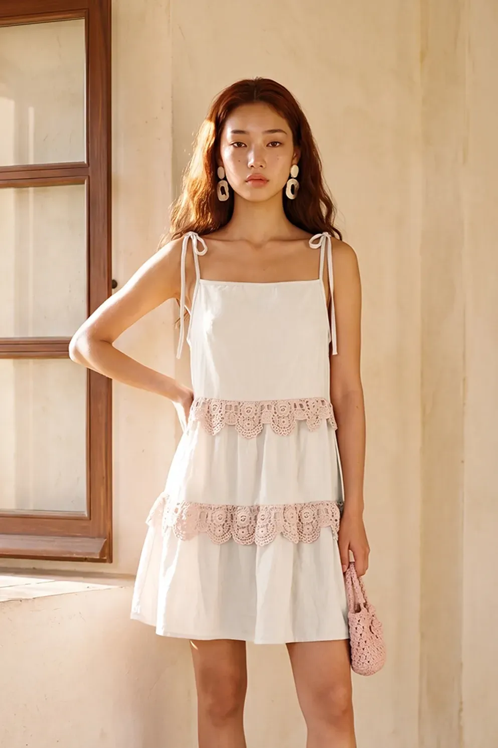 Light Pink Solid Tiered Mini Dress