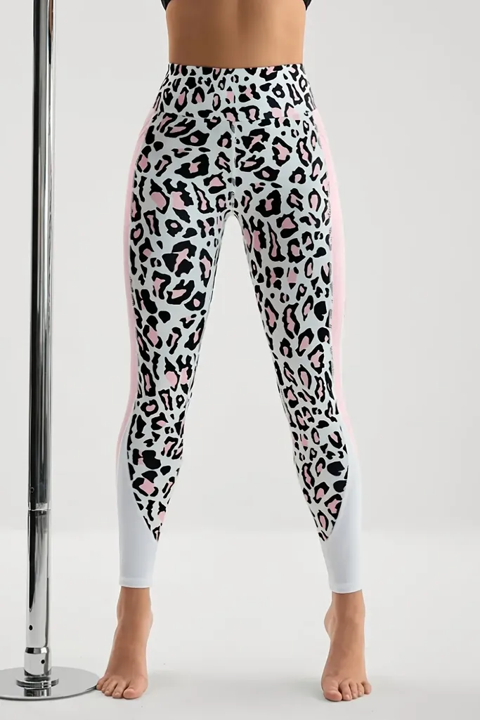 Light Pink Leopard Print High Rise Leggings - Image 1