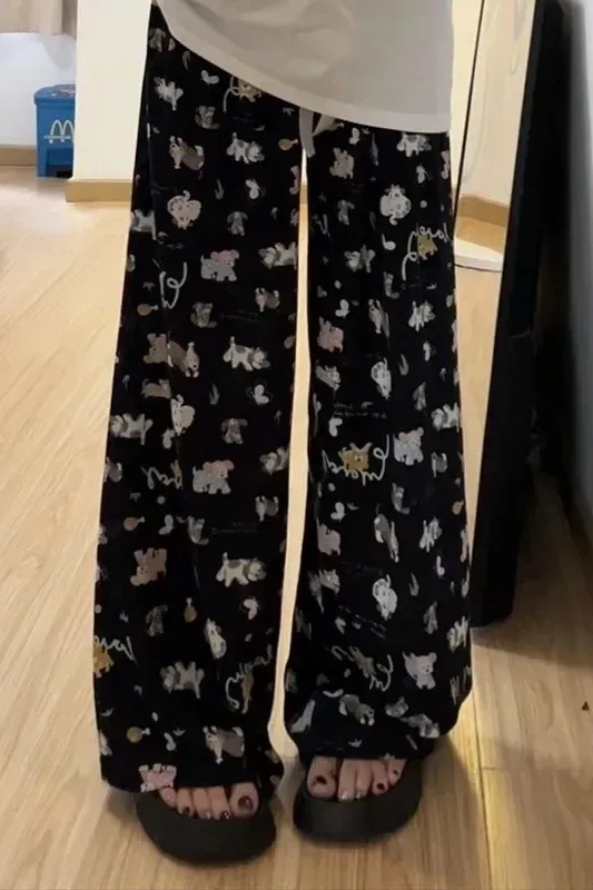 Black Animal Print Mid-Rise Pants - Image 1