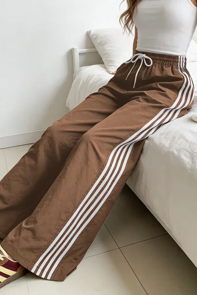 Brown Striped Drawstring Trousers - Image 1
