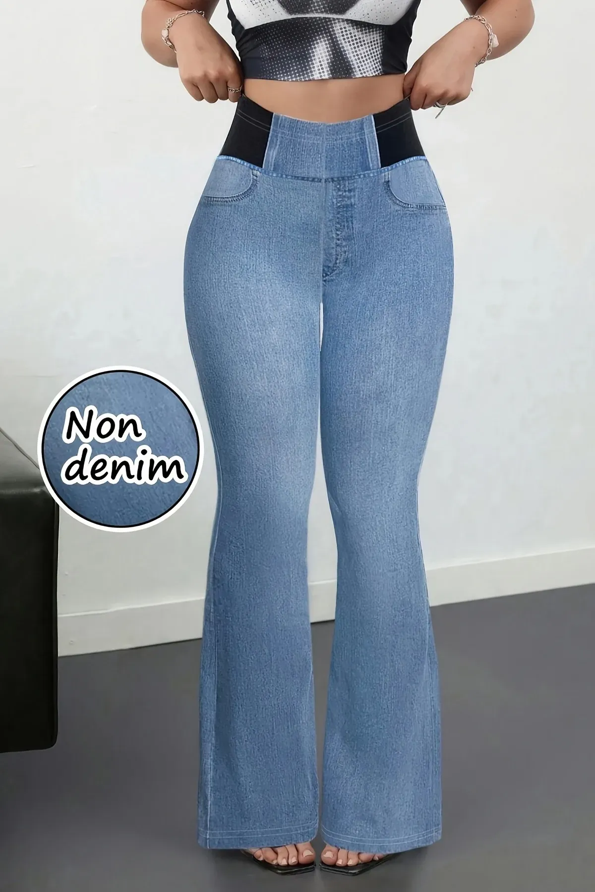 Blue High-Rise Bootcut Pants