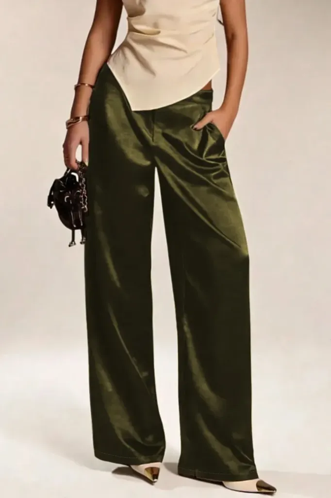 Olive Solid Mid-Rise Pants - Image 1