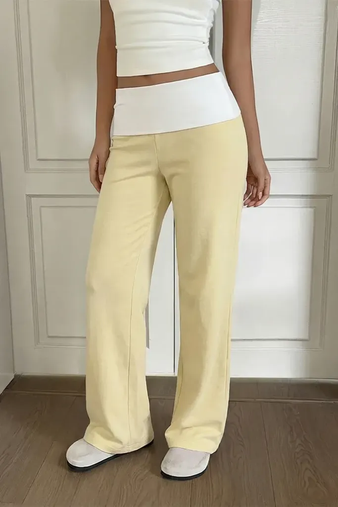 Light Yellow Solid Mid-Rise Trousers - Image 1