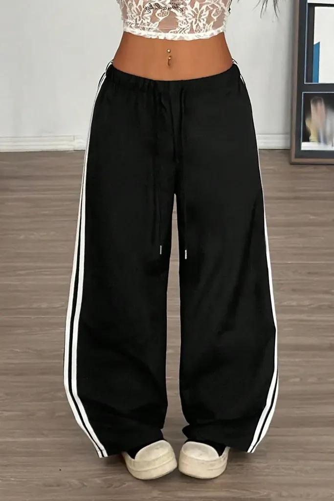 Black Striped Mid Rise Trousers - Image 1