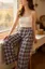 Brown Bow Plaid Mid Rise Pants
