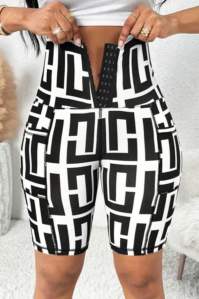 Black High Rise Geometric Shorts - Image 1