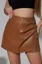 Light Brown High-Rise Draped Pu Mini Skort