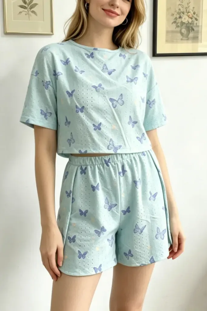 Light Blue Butterfly Print Co-Ord Set - Image 1