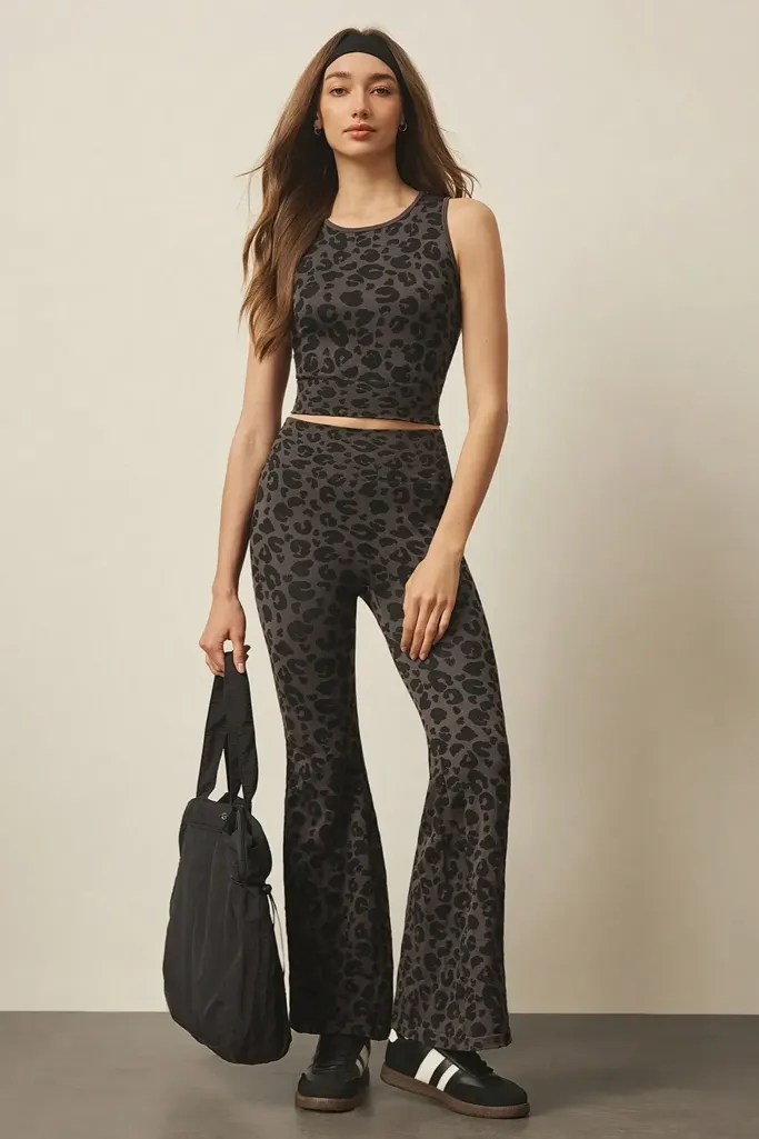 Dark Grey Leopard Print Co-Ord Set - Image 1