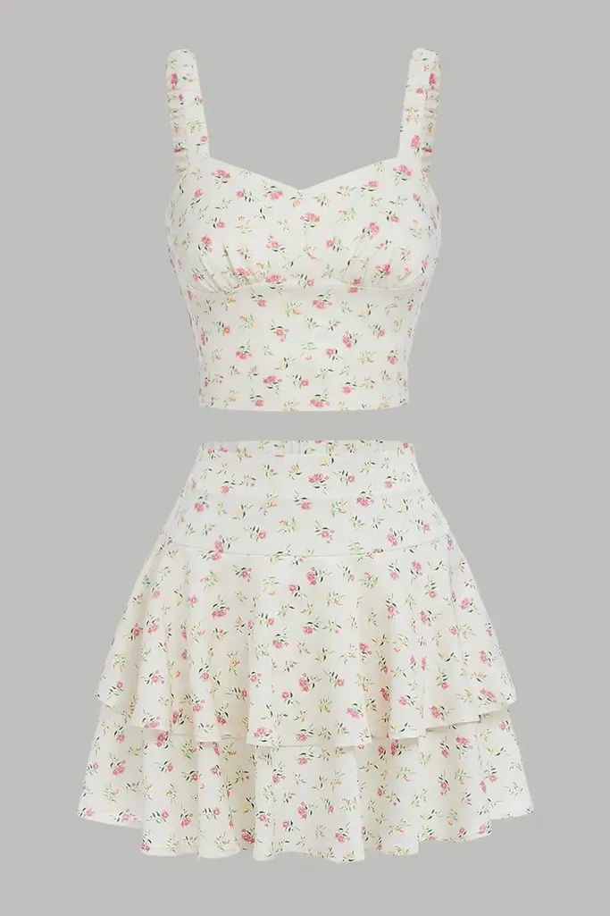 White Floral Sweetheart Co-Ord Set - Image 1