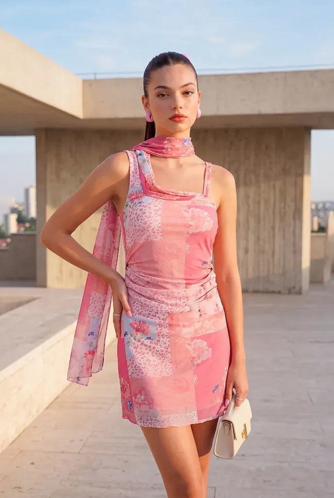 Pink Floral Printed Mini Dress - Image 1