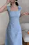 Light Blue Floral A-Line Maxi Dress