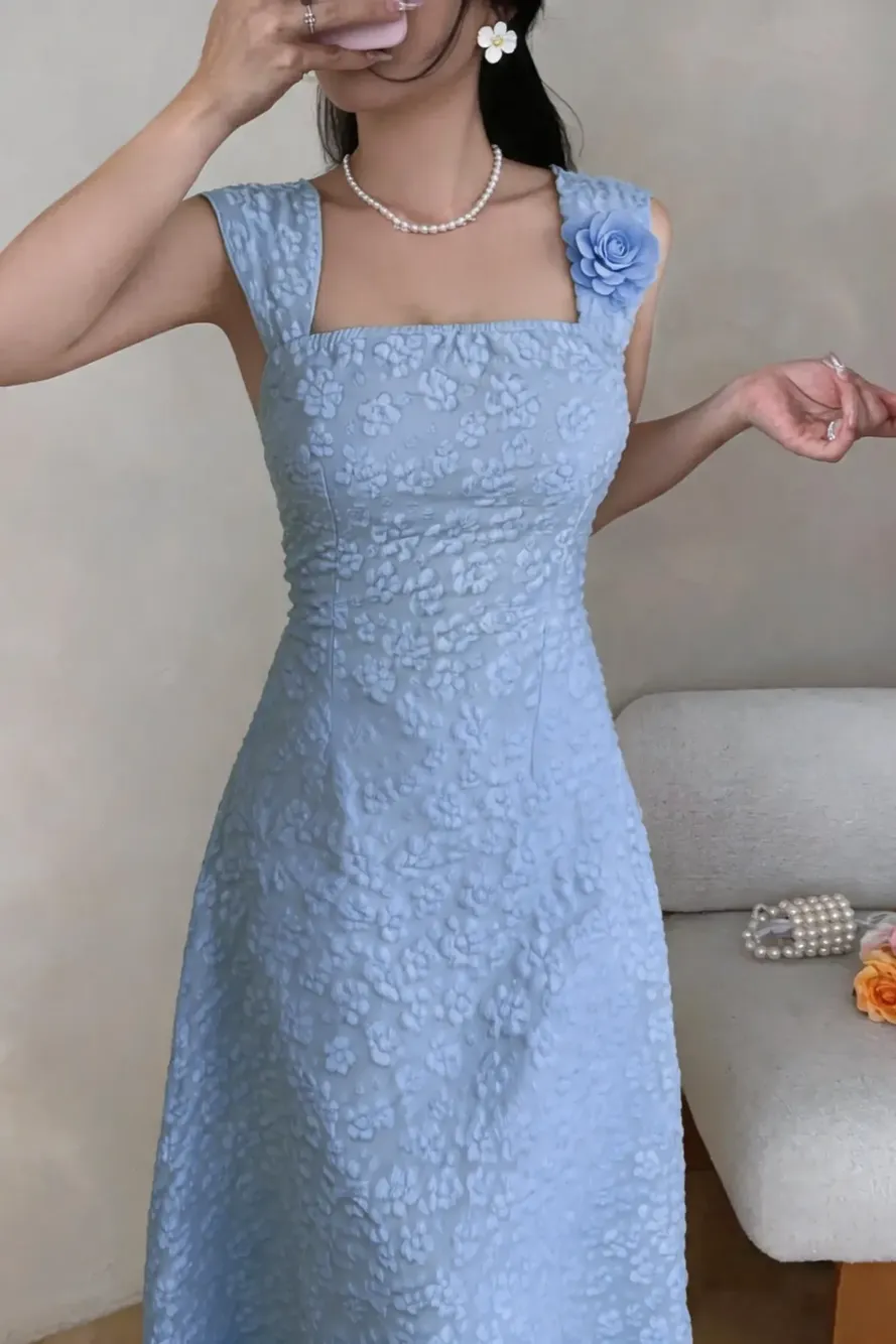 Light Blue Floral A-Line Maxi Dress - NEWME