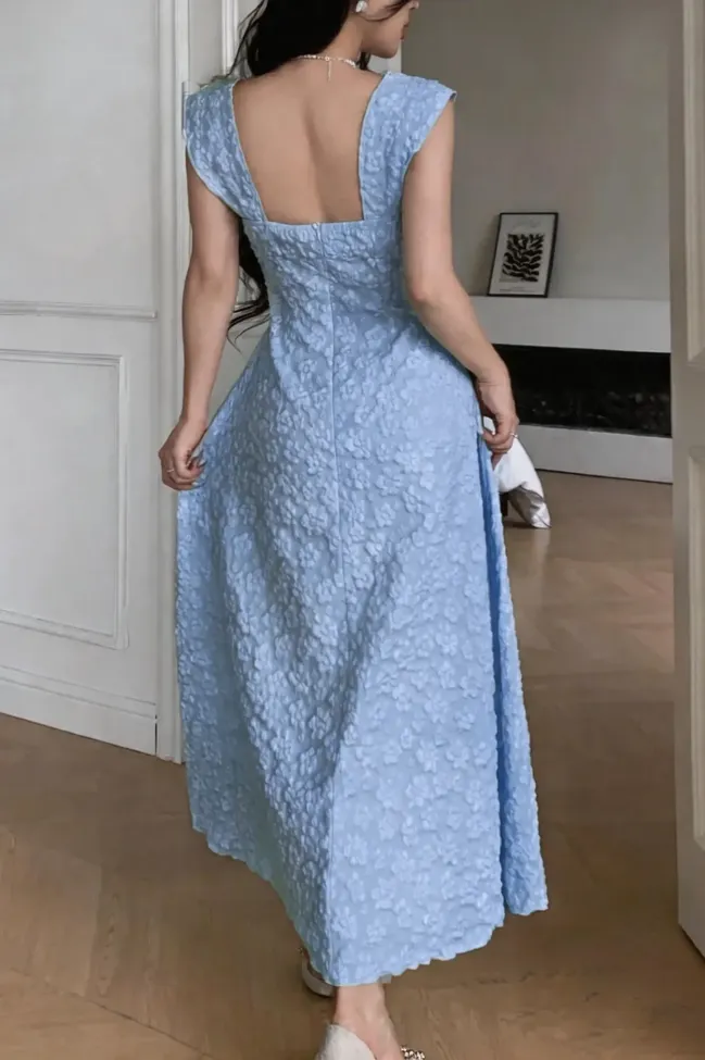 Light Blue Floral A-Line Maxi Dress - NEWME