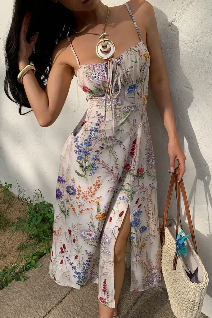 Off-White Floral Midi Dress - Image 1
