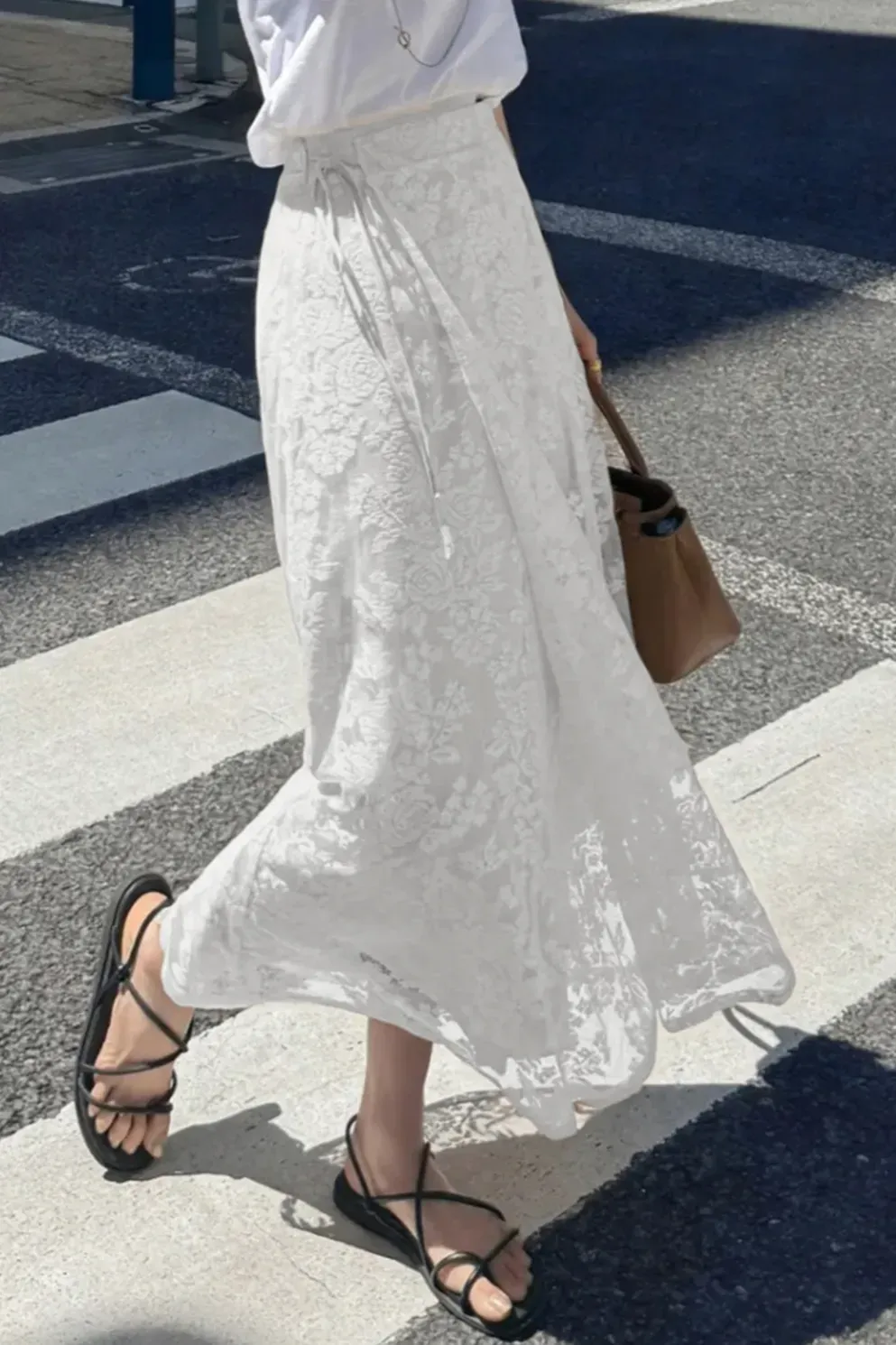 White Lace Floral Wrap Maxi Skirt
