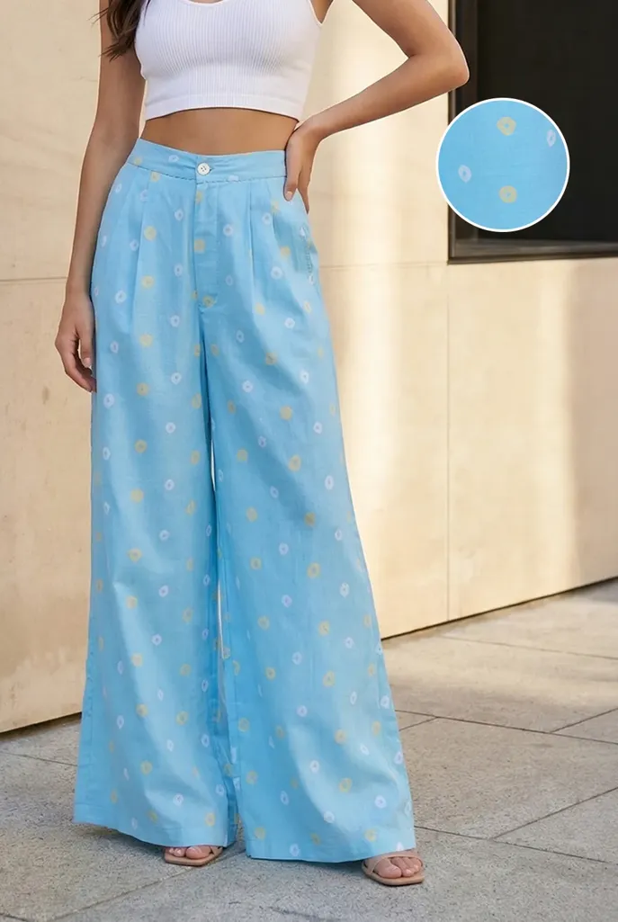 Light Blue Printed High Rise Trousers - Image 1