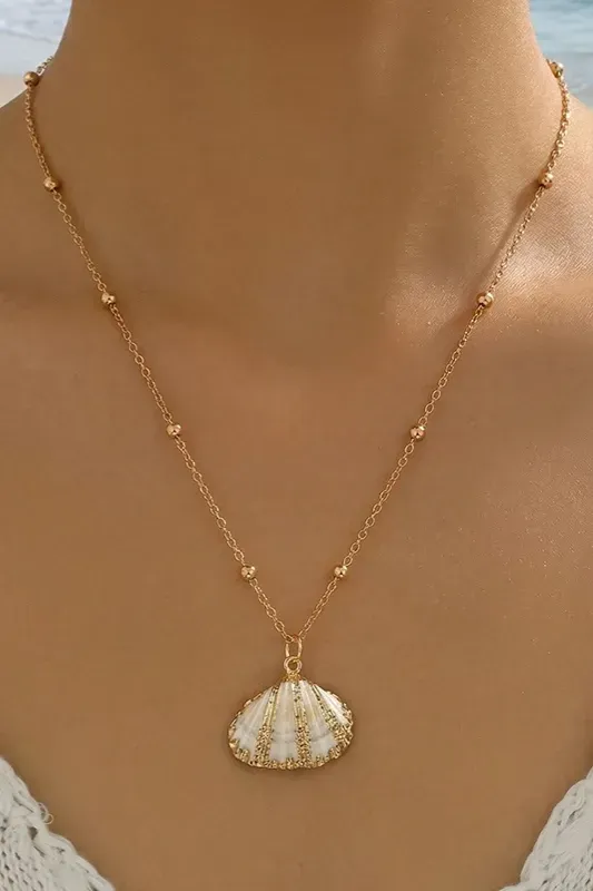 Golden Beaded Shell Charm Necklace - Image 1