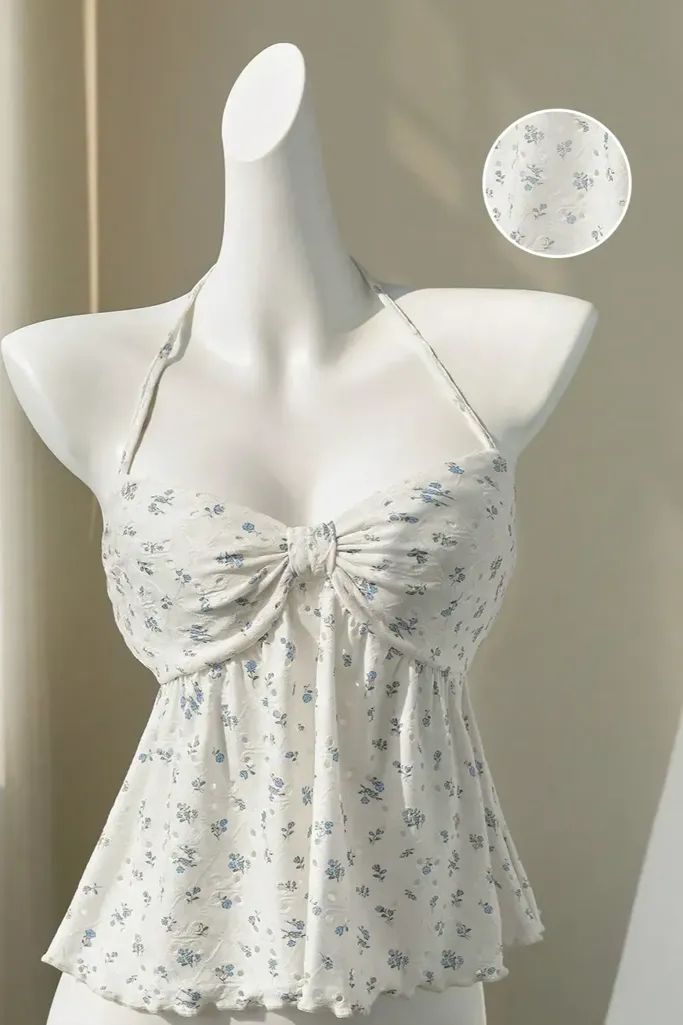 White Floral Halter Neck Top - Image 1