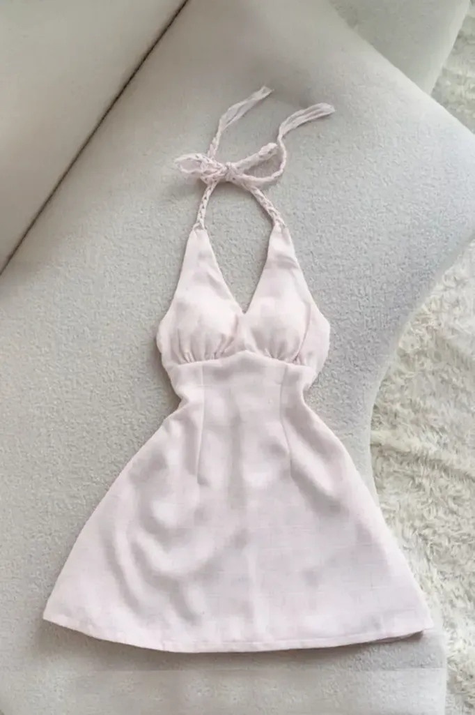 Light Pink Halter Neck Mini Dress - Image 1