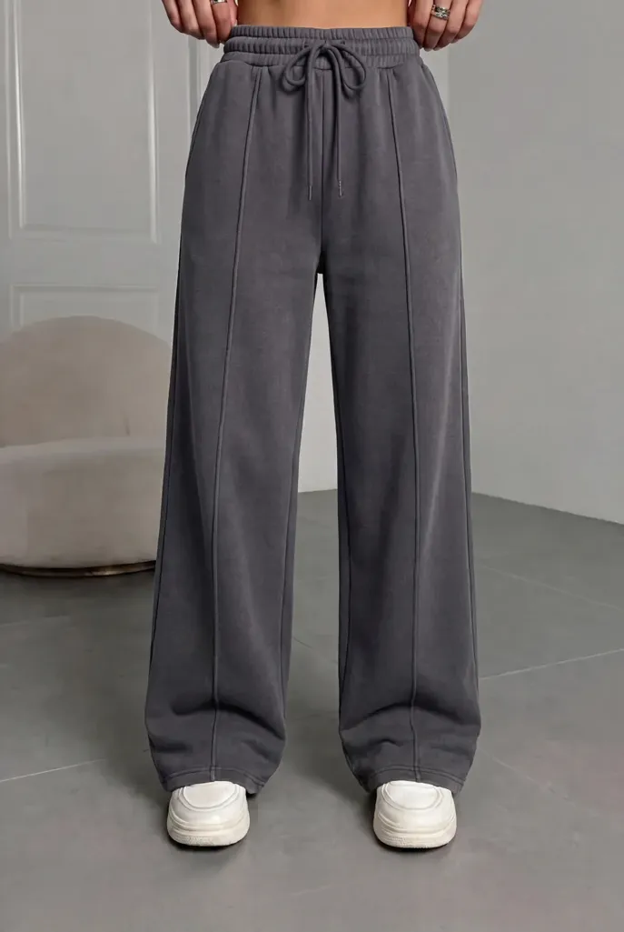 Dark Grey Solid Mid-Rise Pants - Image 1