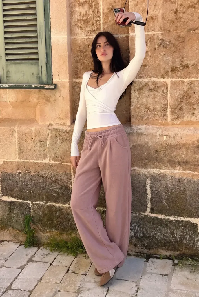 Light Pink Solid High-Rise Pants - Image 1