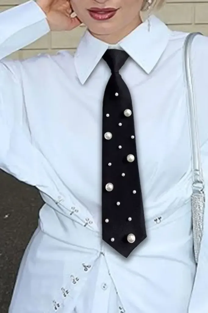 Black Pearl Embellished Tie - Image 1