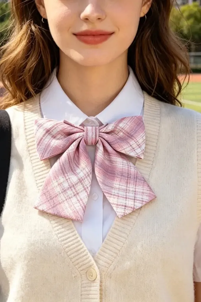 Light Pink Plaid Bow Tie - Image 1
