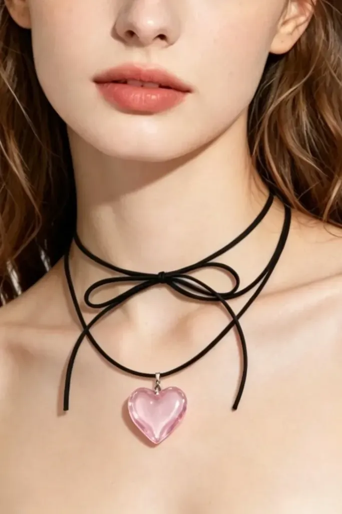 Light Pink Heart Statement Necklace - Image 1